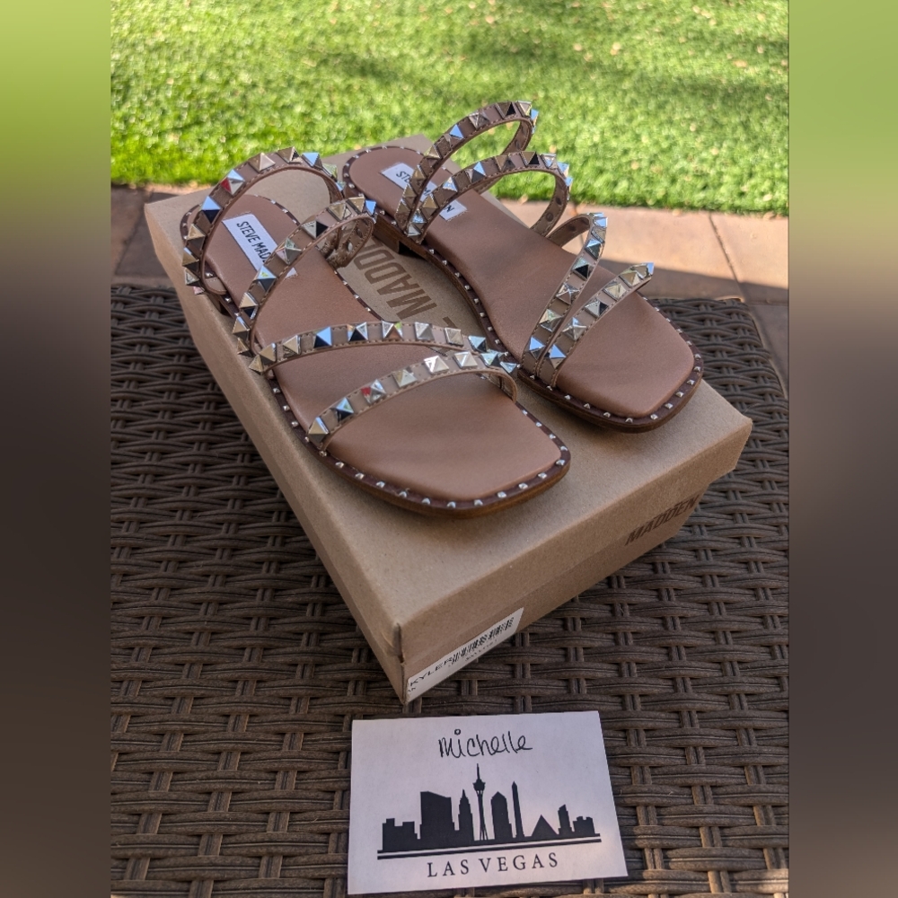 SOLD - Steve Madden Skyler Studded Sandals Tan Size 7